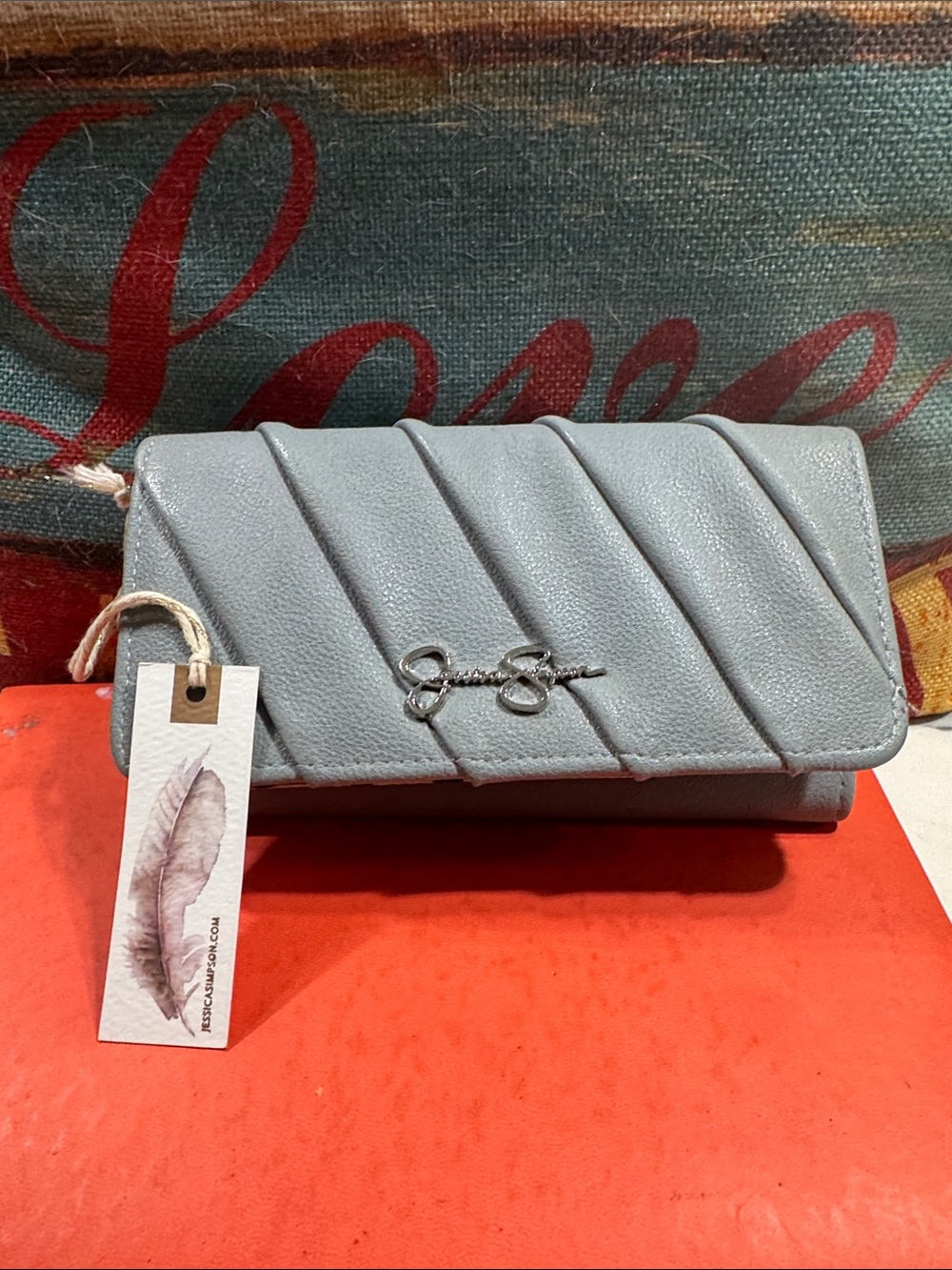 Jessica Simpson Silver Quilted Clutch with Signature Logo